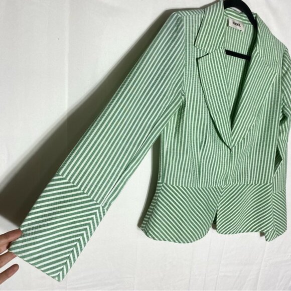 Vintage Fidel Green Striped Seersucker Cotton Blazer Jacket 4 - Picture 11 of 16